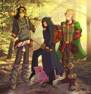The founding members of Mystery Inc circa 1715. From left to right: Ti'zirrith, Riley Scarlet, and Remus Cousland.